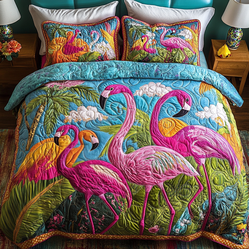 Wild Flamingo 3-Piece Quilted Bedding Set NCU0VH5599