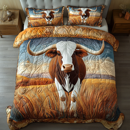 Wild Longhorn Cow 3-Piece Quilted Bedding Set NCU0DK6716