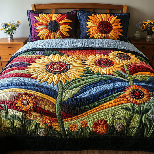 Wild Sunflower Charm 3-Piece Quilted Bedding Set NCU0PT4794