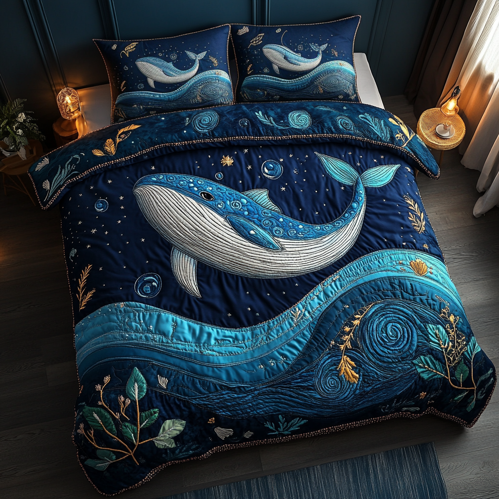 Wild Whale 3-Piece Quilted Bedding Set NCU0DK8087
