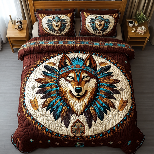 Wild Wolf 3-Piece Quilted Bedding Set NCU0DK8072