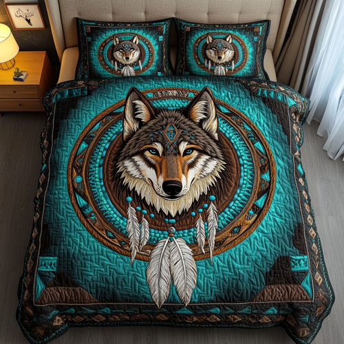 Wild Wolf 3-Piece Quilted Bedding Set NCU0DK8974