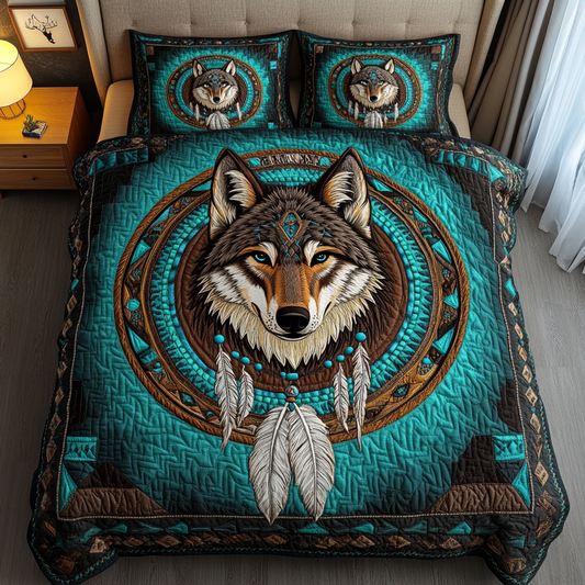 Wild Wolf 3-Piece Quilted Bedding Set NCU0DK8974