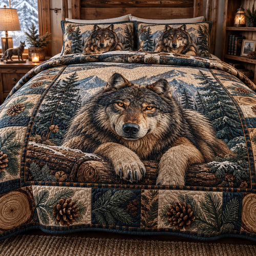 Wild Wolf Sanctuary 3-Piece Quilted Bedding Set NCU0PT12214