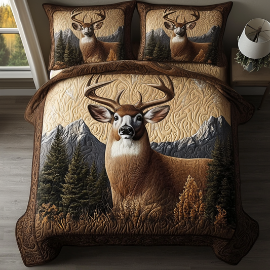 Wilderness Deer 3-Piece Quilted Bedding Set NCU0DV5317