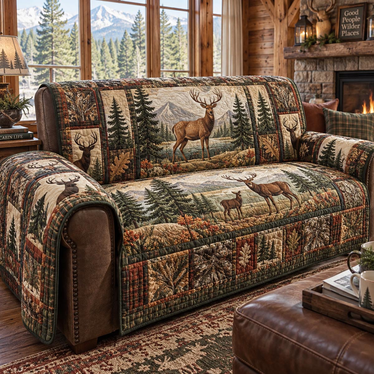 Wilderness Deer Retreat Quilted Sofa Cover NCU0DV10200