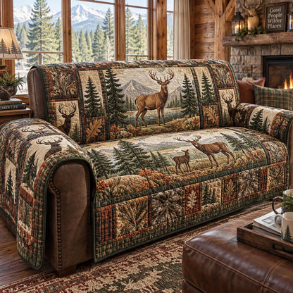 Wilderness Deer Retreat Quilted Sofa Cover NCU0DV10200