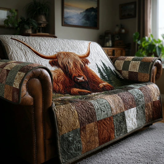 Wilderness Highland Cow Quilted Sofa Cover NCU0HH1183