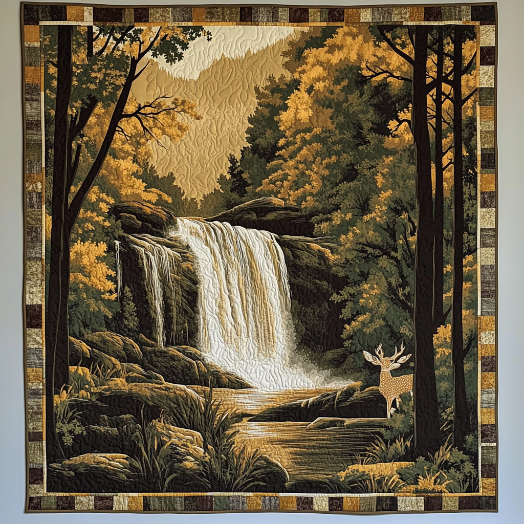 Wilderness Waterfall Art Quilt Hanging NCU0TL986