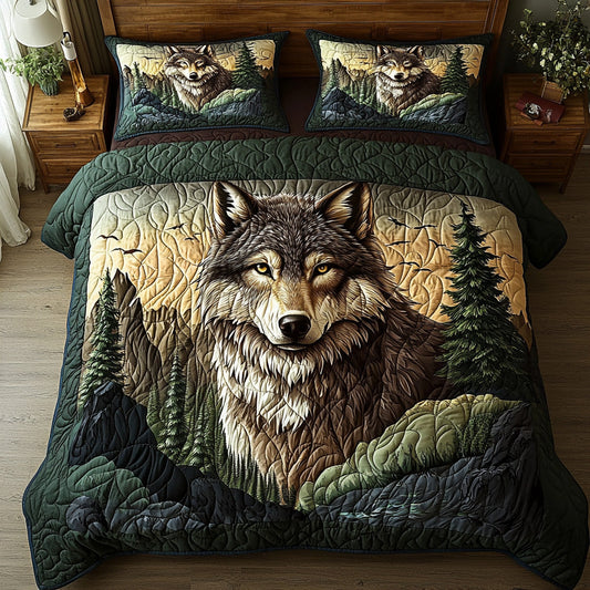 Wilderness Wolf 3-Piece Quilted Bedding Set NCU0DV6426