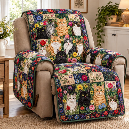 Wildflower Cat Bouquet Quilted Sofa Cover NCU0PT12304