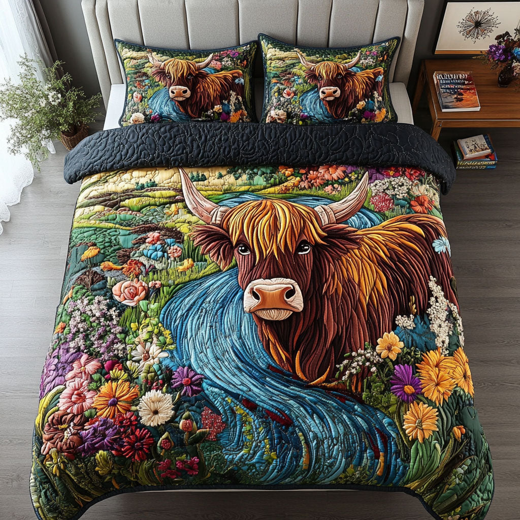Wildflower Cow Show 3-Piece Quilted Bedding Set NCU0PT5733