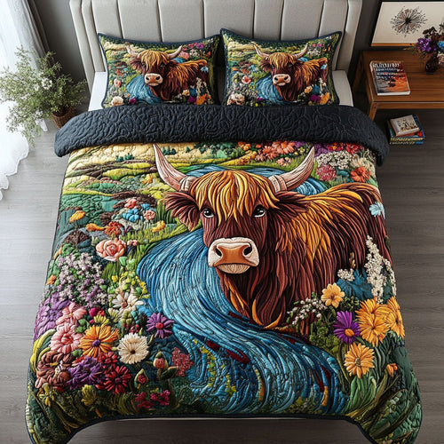 Wildflower Cow Show 3-Piece Quilted Bedding Set NCU0PT5733