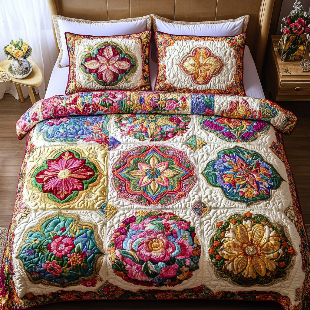 Wildflower Glow 3-Piece Quilted Bedding Set NCU0VH2121
