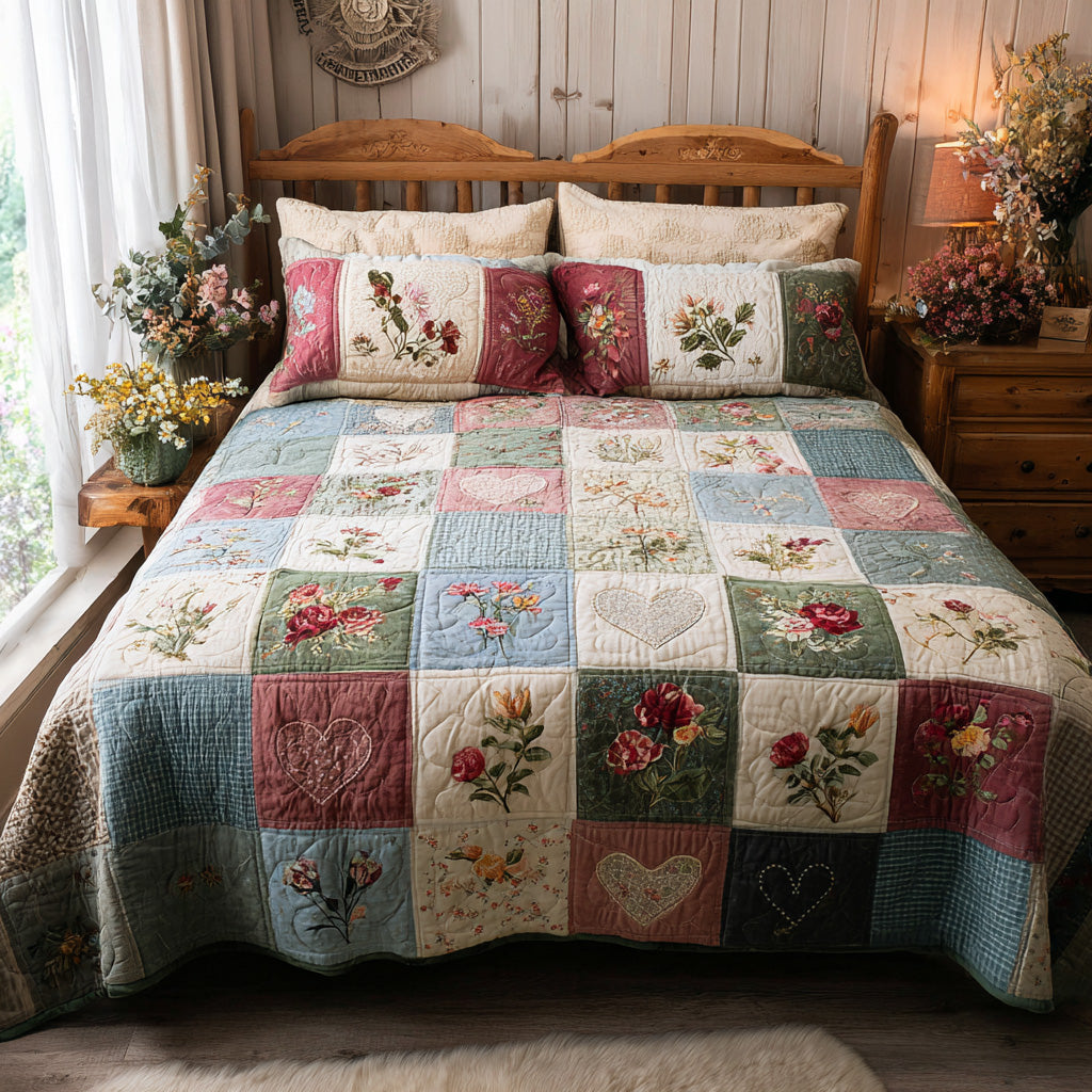 Wildflower Grid 3-Piece Quilted Bedding Set NCU0VL3230