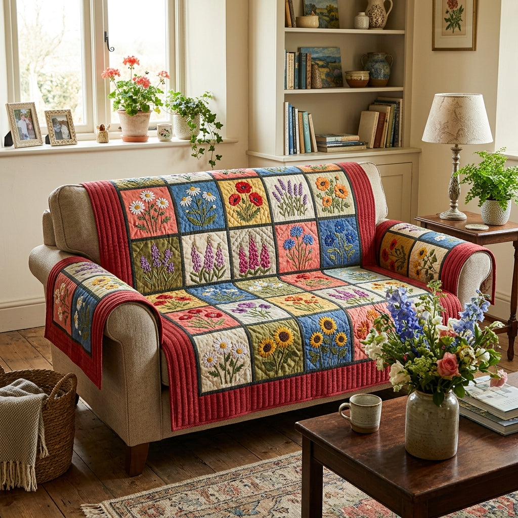 Wildflower Haven Quilted Sofa Cover NCU0DV9727