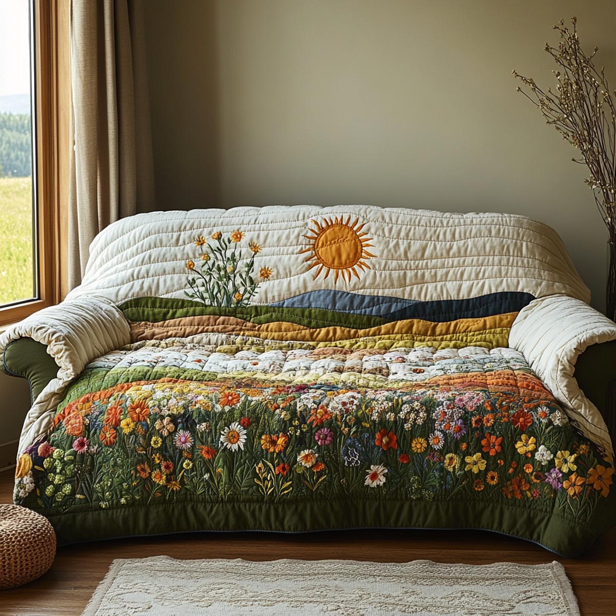 Wildflower Meadow Quilted Sofa Cover NCU0DV9427
