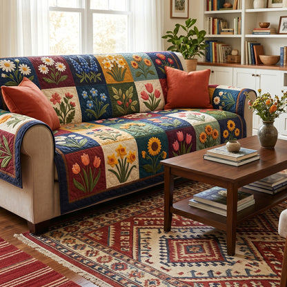 Wildflower Meadow Quilted Sofa Cover NCU0DV9722