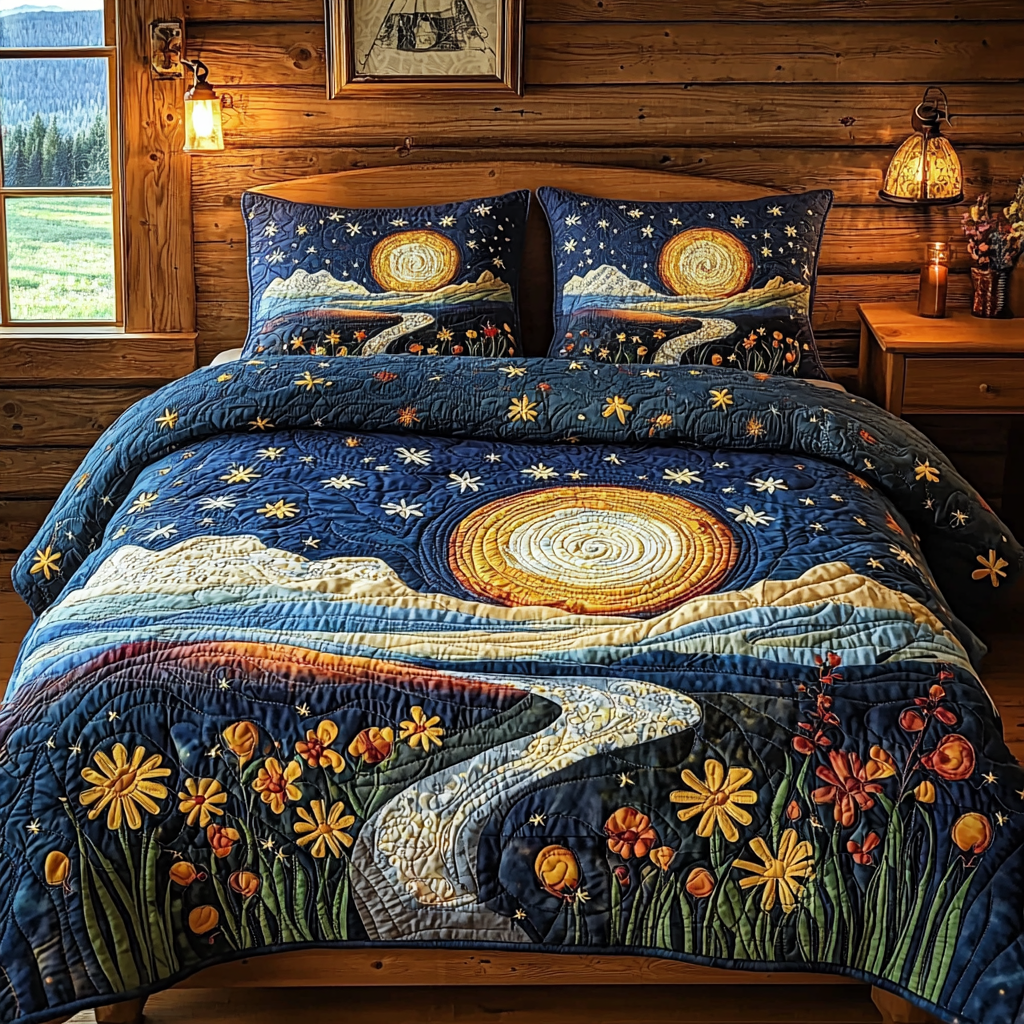Wildflower Moonlight 3-Piece Quilted Bedding Set NCU0DV6189