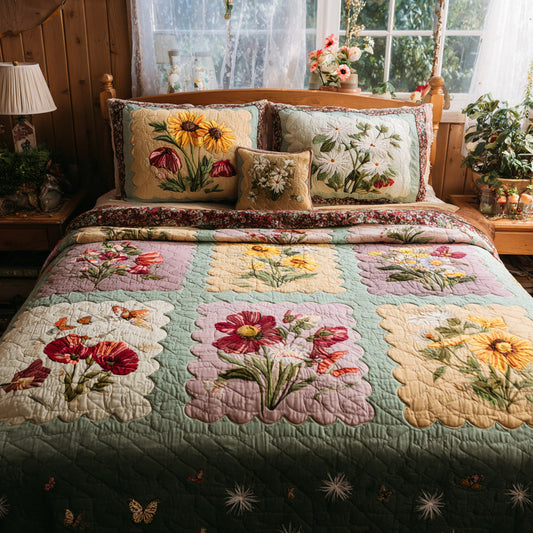 Wildflower Mosaic 3-Piece Quilted Bedding Set NCU0VL3238