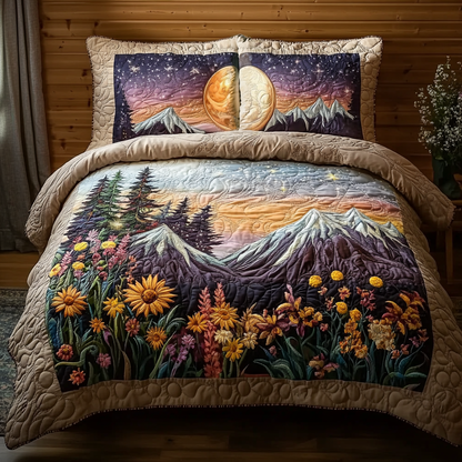 Wildflower Mountain Landscape 3-Piece Quilted Bedding Set NCU0DV6185