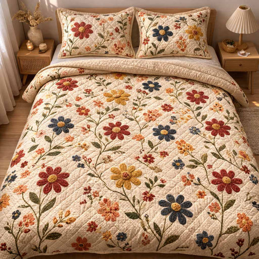 Wildflower Nest 3-Piece Quilted Bedding Set NCU0XD2519