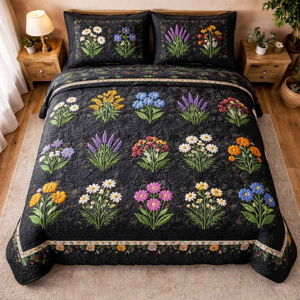 Wildflower Night 3-Piece Quilted Bedding Set NCU0TV1679
