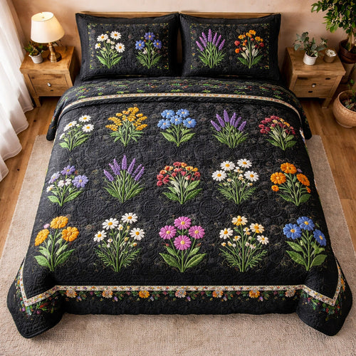 Wildflower Night 3-Piece Quilted Bedding Set NCU0TV1679