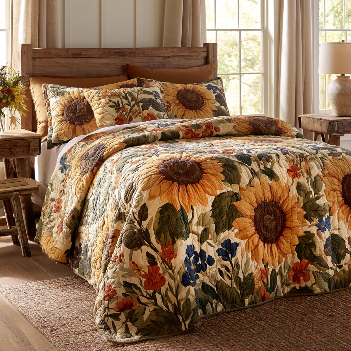Wildflower Sunflower Field 3-Piece Quilted Bedding Set NCU0DV10163