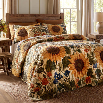 Wildflower Sunflower Field 3-Piece Quilted Bedding Set NCU0DV10163