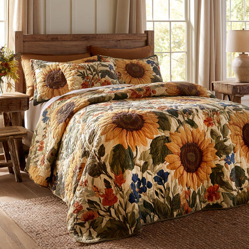 Wildflower Sunflower Field 3-Piece Quilted Bedding Set NCU0DV10163