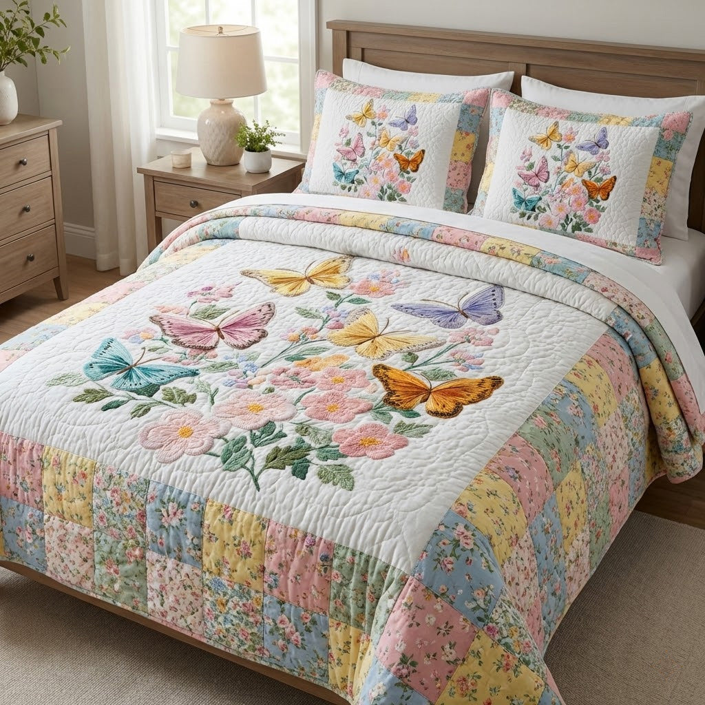 Wildflower Waltz 3-Piece Quilted Bedding Set NCU0VL3334