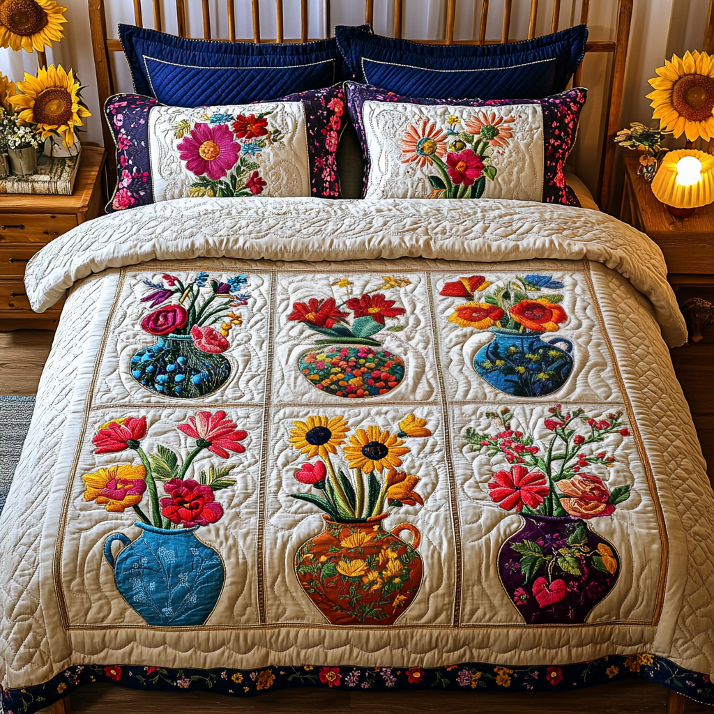 Wildflower Whispers 3-Piece Quilted Bedding Set NCU0VL1476