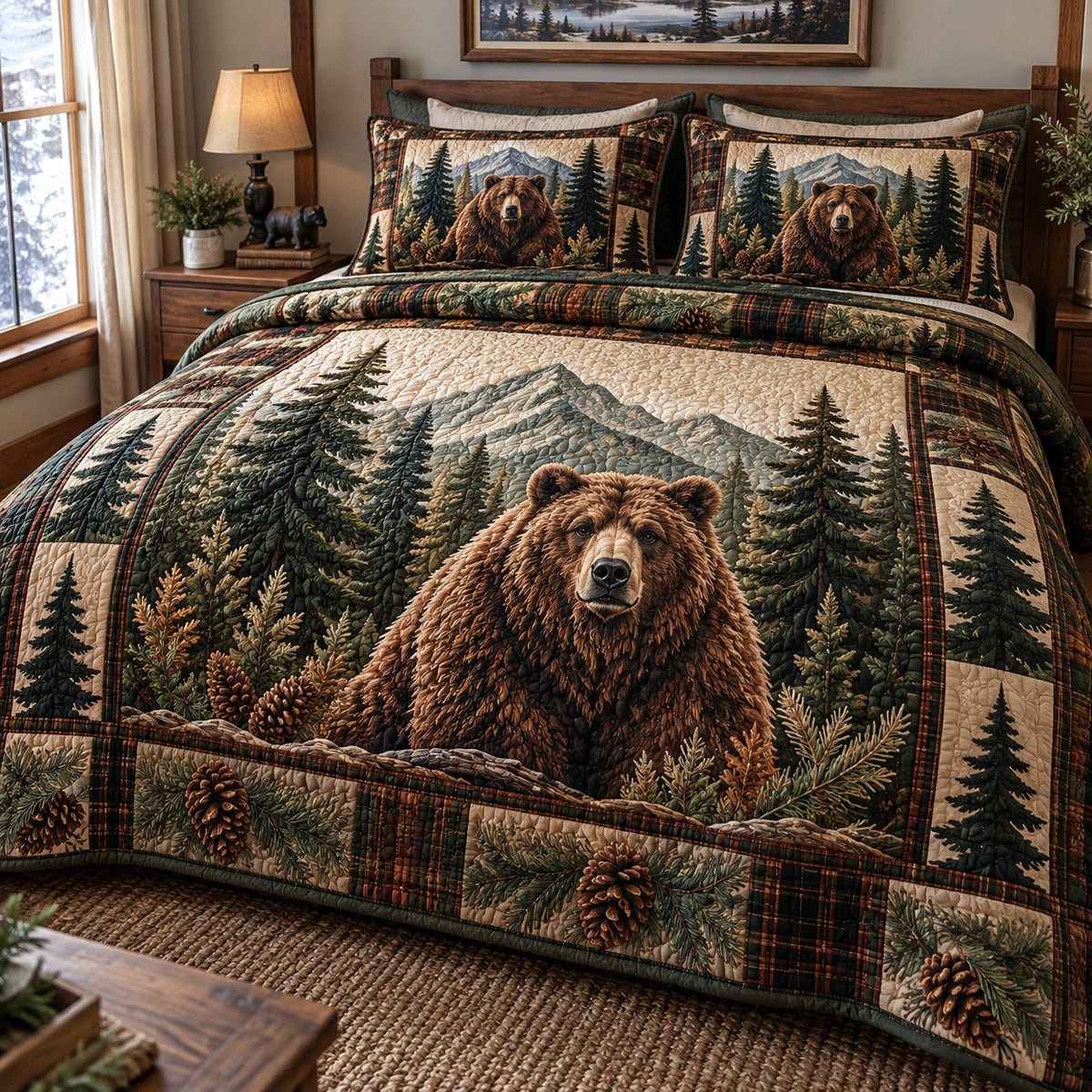 Wildwood Grizzly Retreat 3-Piece Quilted Bedding Set NCU0PT12217