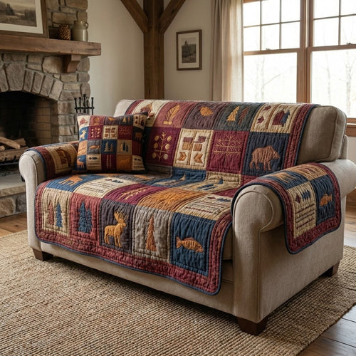 Wildwood Plaid Quilted Sofa Cover NCU0VL3365