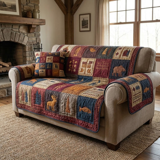 Wildwood Plaid Quilted Sofa Cover NCU0VL3365