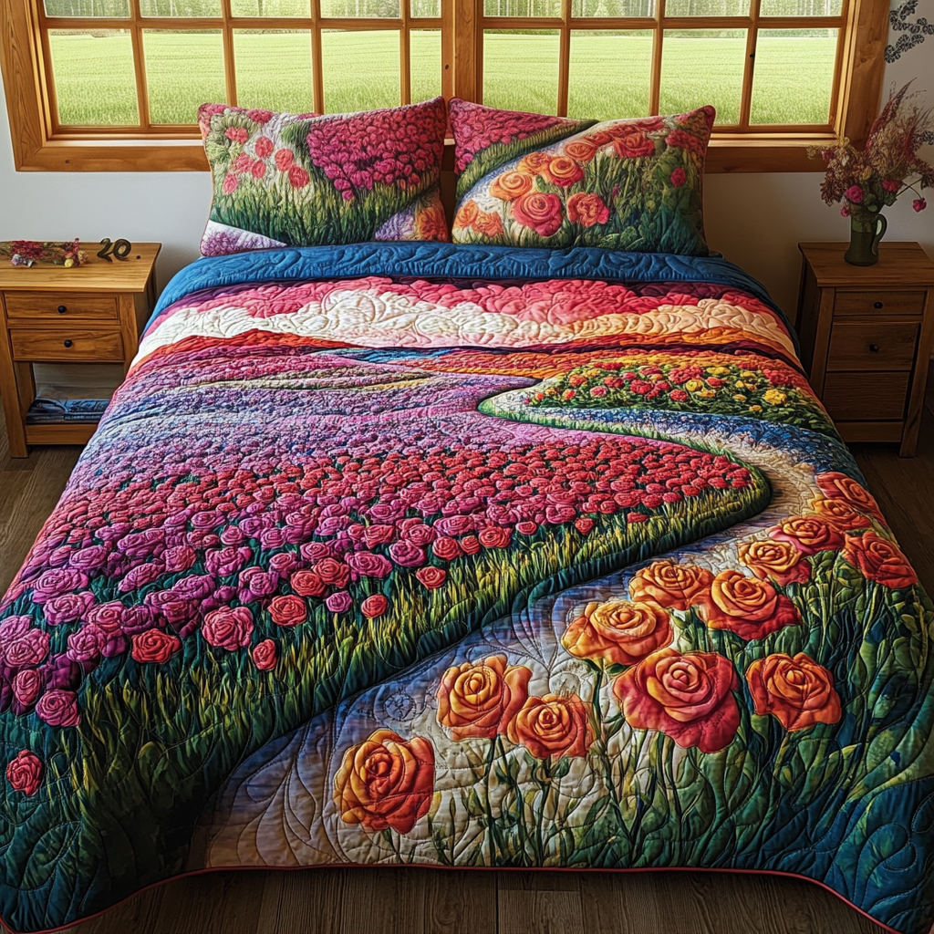 Wilflower Rose Path 3-Piece Quilted Bedding Set NCU0DV6191 – Vantique