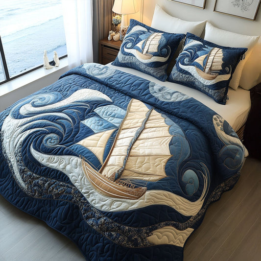 Wind in the Sails 3-Piece Quilted Bedding Set NCU0PT5459