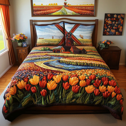Windmill Blooms 3-Piece Quilted Bedding Set NCU0PT6361