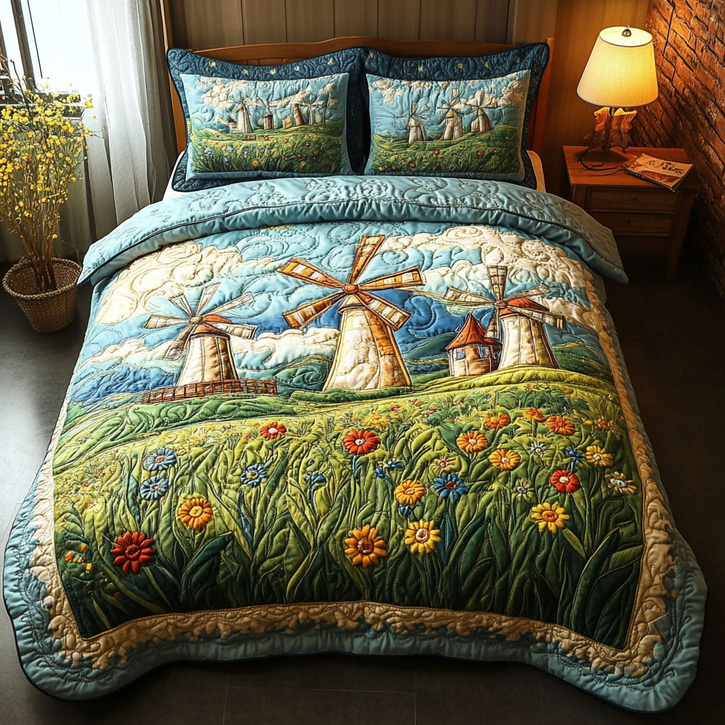 Windmill Blossoms 3-Piece Quilted Bedding Set NCU0NT5461