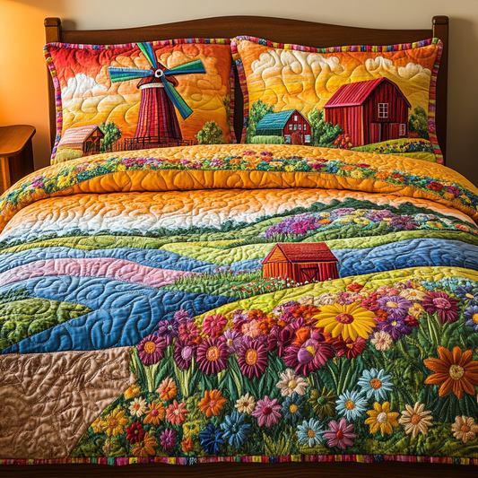 Windmill Delight 3-Piece Quilted Bedding Set NCU0VL1672
