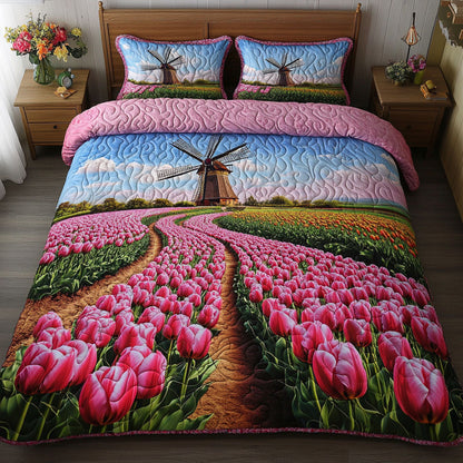 Windmill Petal Road 3-Piece Quilted Bedding Set NCU0NT6760