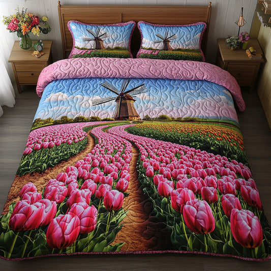 Windmill Petal Road 3-Piece Quilted Bedding Set NCU0NT6760