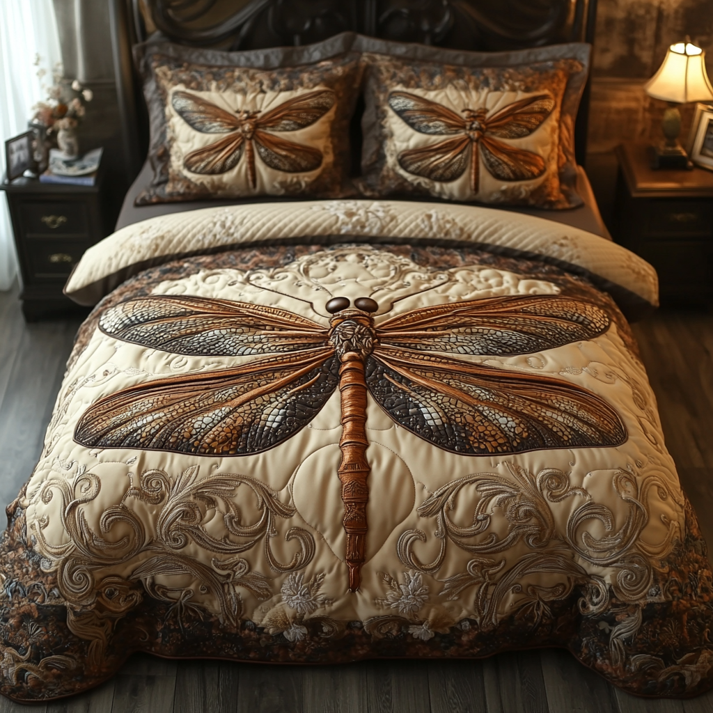 Dragonfly 3-Piece Quilted Bedding Set NCU0VT103