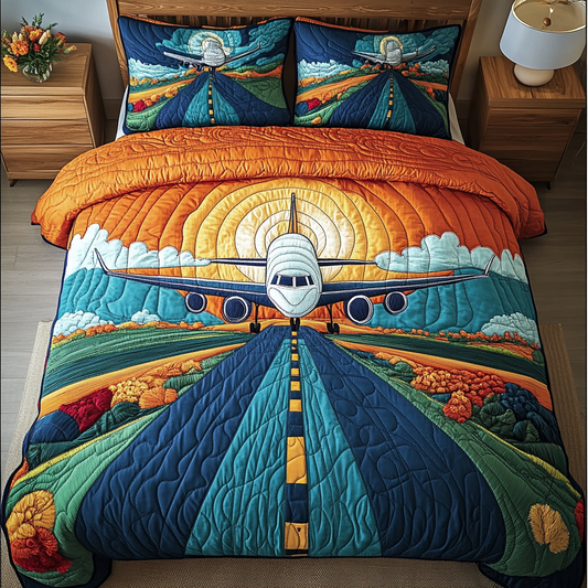 Wingspan Airplane 3-Piece Quilted Bedding Set NCU0DK4191