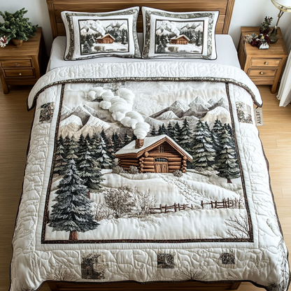 Winter Cabin Mountain 3-Piece Quilted Bedding Set NCU0NT3077