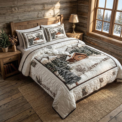 Winter Cabin Mountain 3-Piece Quilted Bedding Set NCU0NT3077