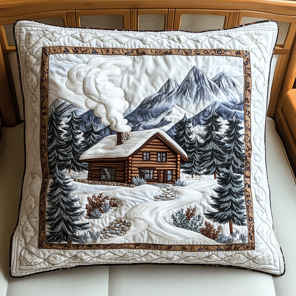 Winter Cabin Mountain Quilted Pillow Case NCU0NT3131