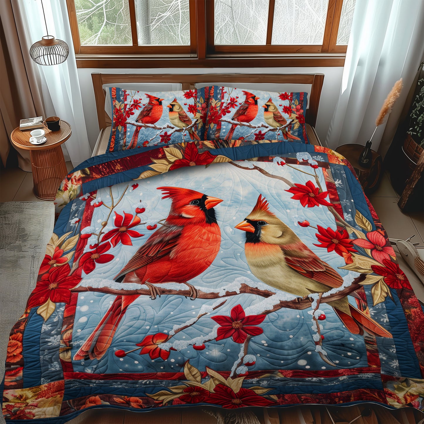 Winter Cardinal Love 3-Piece Quilted Bedding Set NCU0TH925