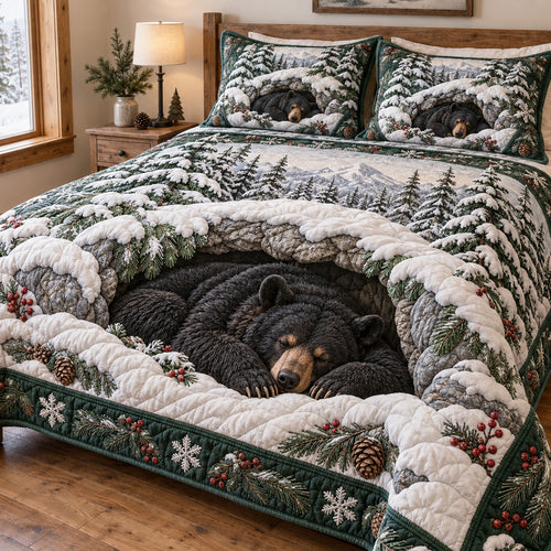Winter Bear Den 3-Piece Quilted Bedding Set NCU0TV2149